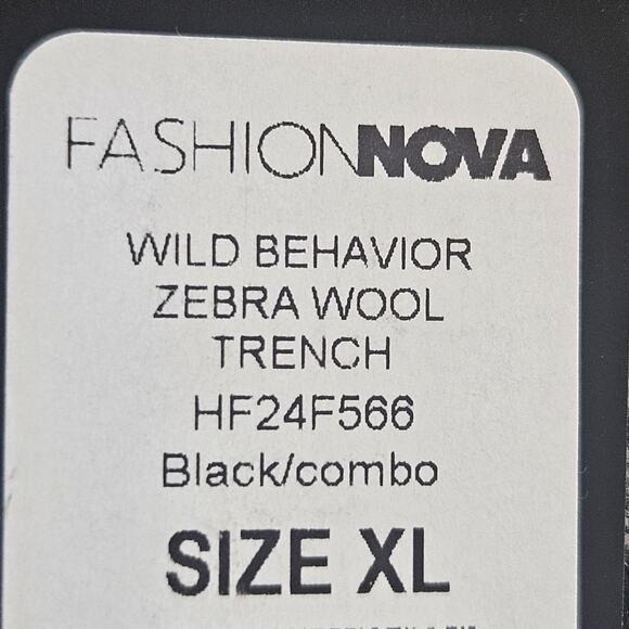 Fashion Nova Wild Behavior Zebra Wool Trench Coat XL NWT Animal Print - Picture 12 of 13